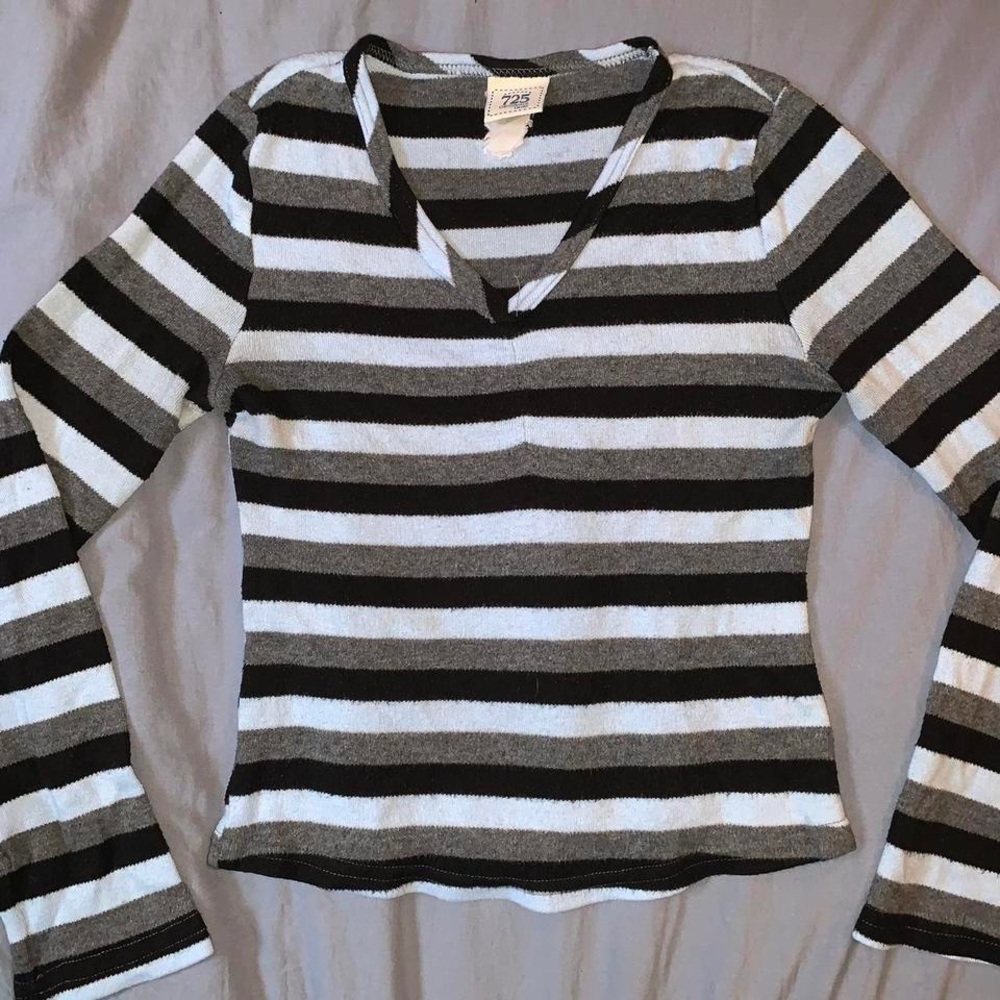 725 originals Y2K black grey & blue soft striped long sleeve top